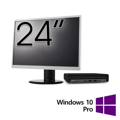 Pachet Calculator Refurbished HP ProDesk 400 G6 Mini Intel Core i5-10500T 2.30 - 3.80GHz 8GB DDR4 256GB SSD + Monitor 24 Inch + Windows 10 Pro