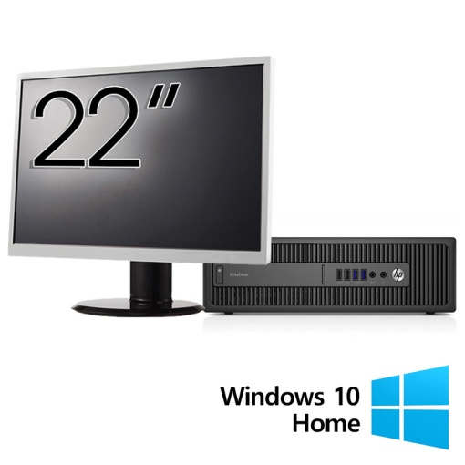 Pachet Refurbished Calculator HP ProDesk 600 G2 SFF Intel Core i7-6700 3.40GHz 8GB DDR4 256GB SSD + Monitor 22 Inch + Windows 10 Home