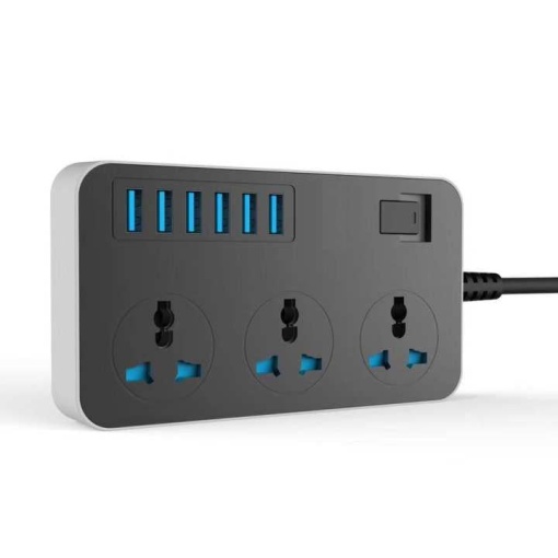 Prelungitor cu 3 prize si 6 USB 3.1A cu impamantare si protectie copii