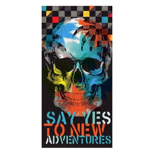 Prosop pentru Plaja, cu Model Craniu "Say Yes", 150x75cm, Negru-Multicolor