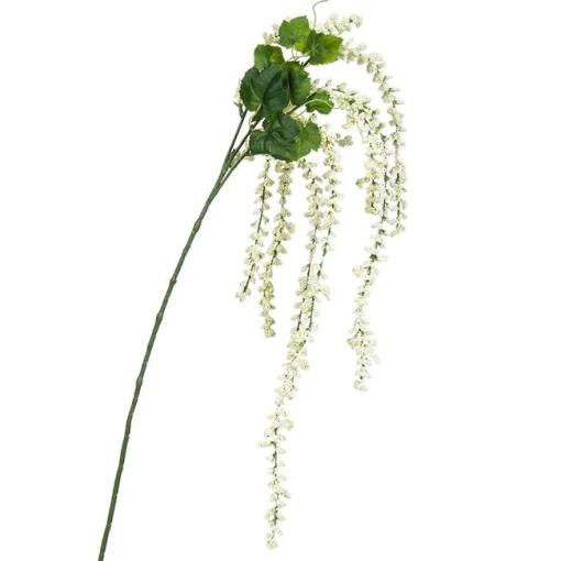 Ramura artificiala cu flori albe suspendate si frunze verzi, 110 cm, alb/verde
