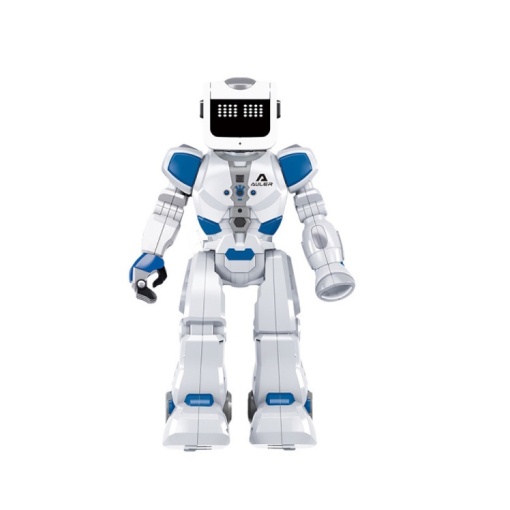 Robot interactiv de jucarie, copii 3+ ani, cu lumini si sunete, control prin voce si telecomanda, plastic, 37,5x22x11,4 cm, alb-albastru