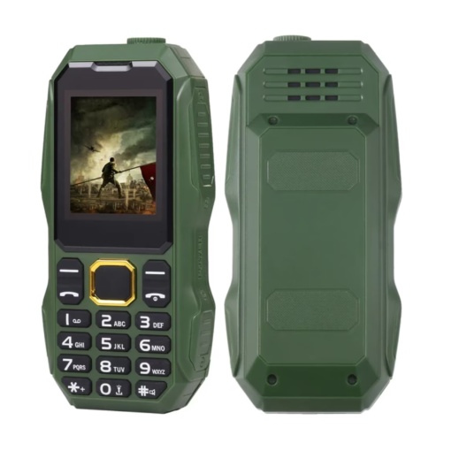 Telefon Militar cu ecran de 1.8", Dual Sim cu Carcasa Antisoc, Acumulator de mare putere 5800mah, Lanterna, Radio, Slot Sim, Verde