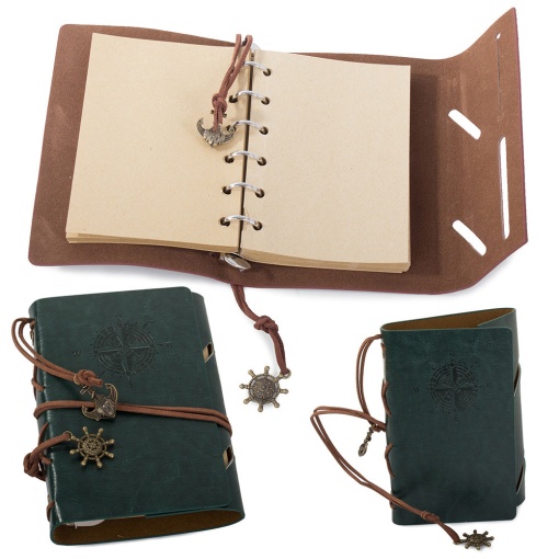 Agenda retro cu aspect vintage, 70 foi A6, Dimensiuni 15 x 10 cm, Verde Inchis