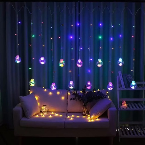 Ghirlanda Luminoasa LED RGB, cu 12 Globuri Transparente, 3m Lungime, 8 Moduri de Iluminare, Lumina Multicolora