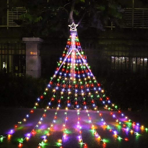 Instalatie Solara de Craciun, Tip Perdea cu Stea, 350 LED-uri, IP44, Exterior/Interior, 3.5m, Lumina calda/rece sau Multicolora