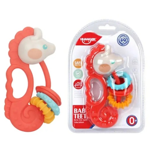 Jucarie de dentitie si zornaitoare pentru bebelusi, calut de mare, plastic moale, multicolor