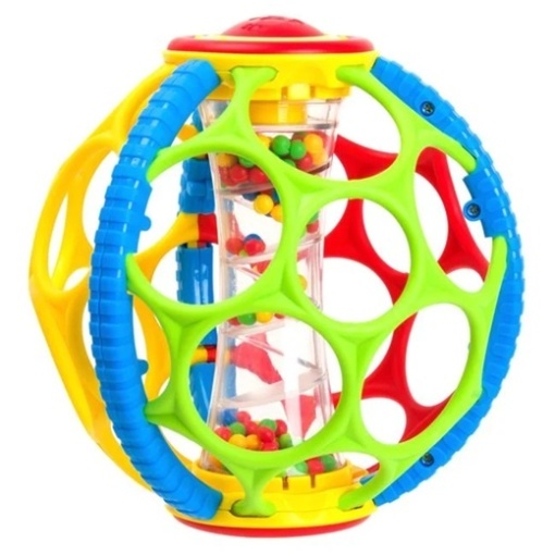 Jucarie sub forma de minge cu bile, Plastic, 16 cm, Albastru-Portocaliu