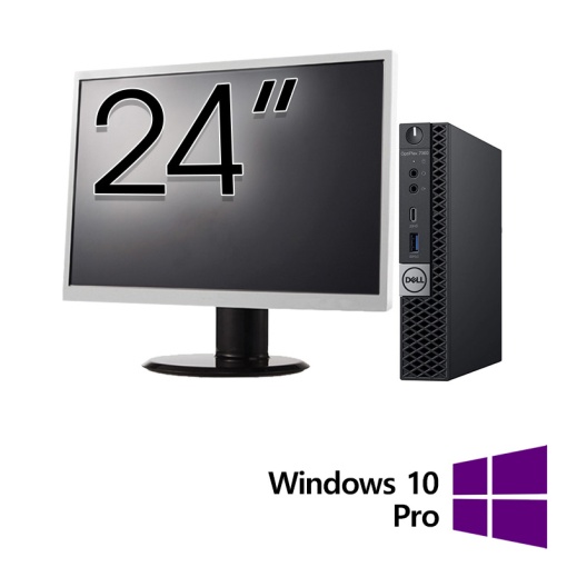 Pachet Calculator Refurbished DELL OptiPlex 7060 Mini PC Intel Core i5-8500T 2.10 - 3.50GHz 8GB DDR4 256GB SSD + Monitor 24 Inch + Windows 10 Pro