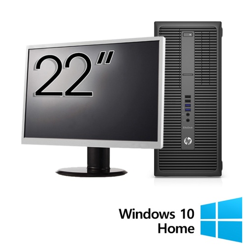 Pachet Calculator Refurbished HP 800 G2 Tower Intel Core i5-6500 3.20GHz 16GB DDR4 512GB SSD + Monitor 22 Inch + Windows 10 Home