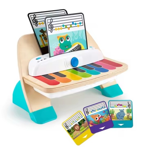 Pian interactiv pentru copii 1 an+, Magic Touch, din lemn, cu 3 partituri muzicale incluse, 17 x 25 x 31 cm, multicolor