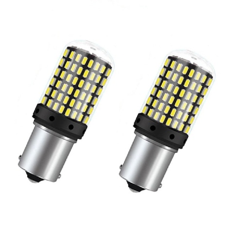 Set 2 becuri LED Canbus 1156 BA15S P21W 3014, cu 144 LED-uri, 20W, pentru marsarier, semnalizare, sau frana - Img 1