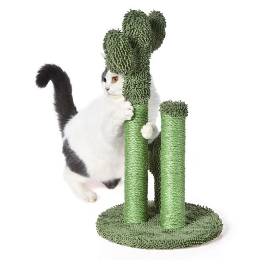 Suport de ascutit gheare pisici, cu jucarie suspendata, in forma de cactus, dimensiune 32x52cm, verde