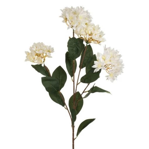 Floare artificiala cu tulpina lunga si flori albe, 94 cm, alb/verde
