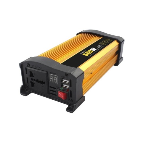 Invertor de tensiune auto Andowl KS500, 500W, 12V, 220V, 18 x 11 x 6.5cm, auriu
