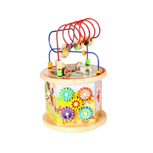 Jucarie educativa din lemn, 7 in 1, cu multiple activitati, pentru copii 1 an+, 37x24 cm, multicolor