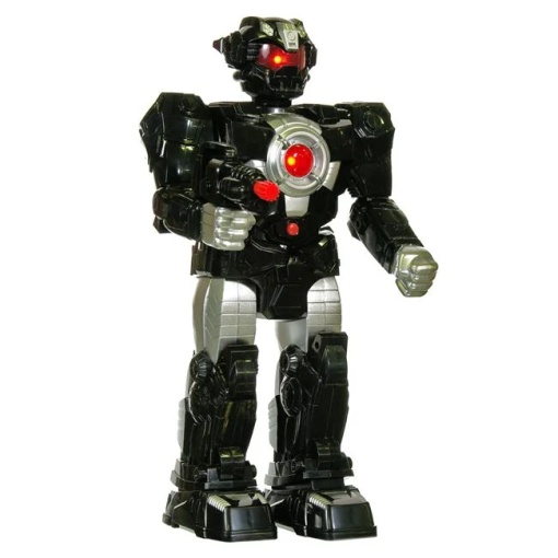 Jucarie robot, cu miscare, sunet si lumini, brate reglabile si mers motorizat, 20x10x38cm, negru