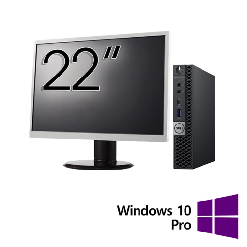 Pachet Calculator Refurbished DELL OptiPlex 7060 Mini PC Intel Core i5-8500T 2.10 - 3.50GHz 8GB DDR4 256GB SSD + Monitor 22 Inch + Windows 10 Pro