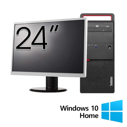Pachet Calculator Refurbished LENOVO M800 Tower Intel Core i3-6100 3.70GHz 8GB DDR4 256GB SSD DVD-ROM + Monitor 24 Inch + Windows 10 Home