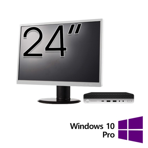 Pachet PC Refurbished HP ProDesk 600 G4 Mini Intel Core i5-8500T 2.10 - 3.50GHz 8GB DDR4 256GB SSD + Monitor 24 Inch + Windows 10 Pro