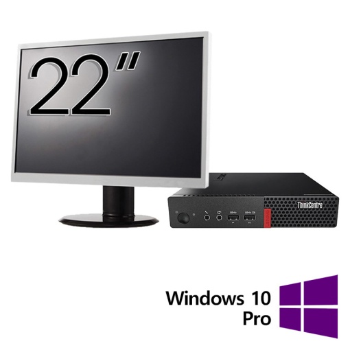Pachet Refurbished Calculator Lenovo ThinkCentre M710q Mini PC Intel Core i5-6500T 2.50GHz 16GB DDR4 512GB SSD + Monitor 22 Inch + Windows 10 Pro