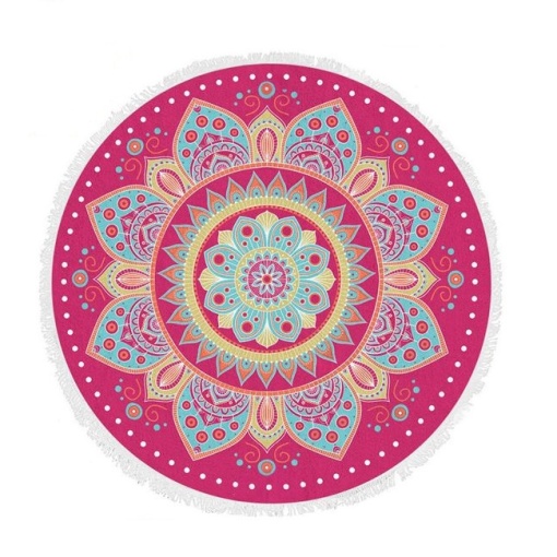 Prosop Rotund pentru Plaja, Model Mandala, Diametru 150cm, Fucsia