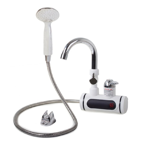 Robinet electric pentru incalzit apa instant cu dus, 3000W, Afisaj LCD, Prindere pe chiuveta sau pe perete, Alb