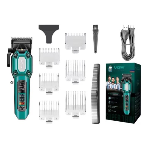 Set aparat de tuns fara fir, VGR V-600, cu 6 distantiere, afisaj LED, 2000mAh, autonomie 200min, USB, verde