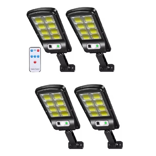 Set cu 4 lampi solare stradale cu telecomanda si senzor de miscare, 8 cadrane 160 LED COB