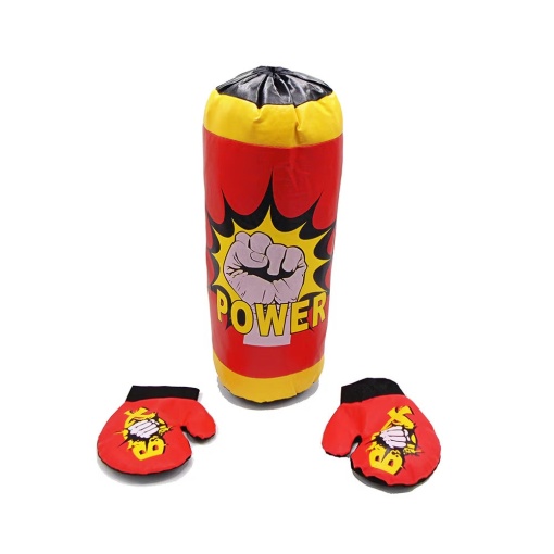 Set Sac de box si manusi pentru copii 3 ani+, Power Box, 65cm Inaltime, 35cm Diametru, Rosu/Galben
