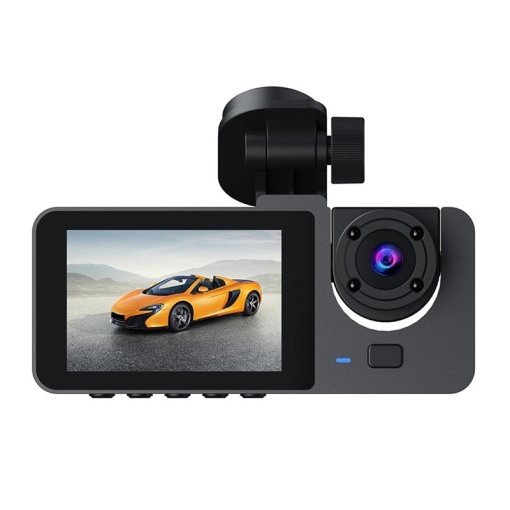Camera tripla auto DVR slim, ecran LCD 2 inchi, Full HD, 3 lentile, 2 fata si 1 spate, senzor G, negru