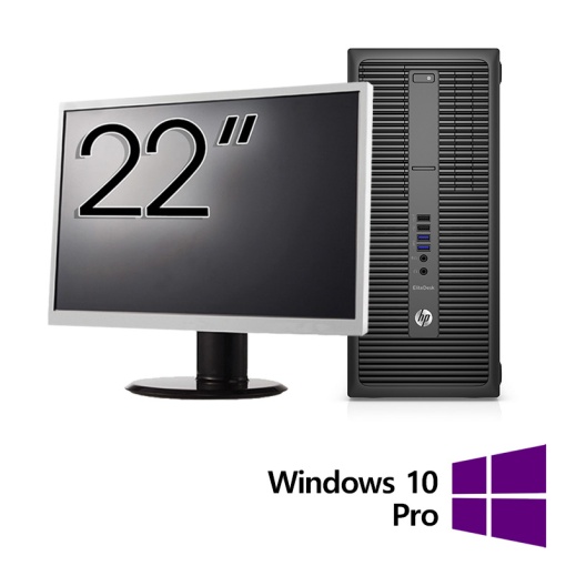 Pachet Calculator Refurbished HP 800 G2 Tower Intel Core i5-6500 3.20GHz 16GB DDR4 256GB SSD + Monitor 22 Inch + Windows 10 Pro
