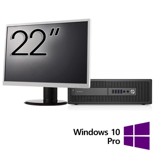 Pachet Refurbished Calculator HP ProDesk 600 G2 SFF Intel Core i7-6700 3.40GHz 8GB DDR4 256GB SSD + Monitor 22 Inch + Windows 10 Pro