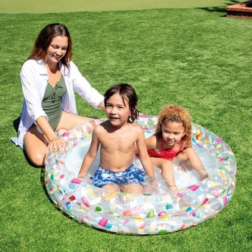 Piscina gonflabila pentru copii, Intex, Model Inghetate, Ø1.22m x 0.25cm, alb-multicolor