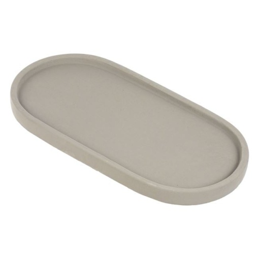 Platou decorativ oval, din ciment, pentru decoratiuni sau servit, 35x18x2.5 cm, gri
