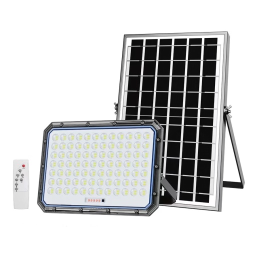 Proiector cu panou solar si telecomanda, Jortan, 200W, IP66, 6500k, 2000 LED-uri SMD, senzor de lumina, gri