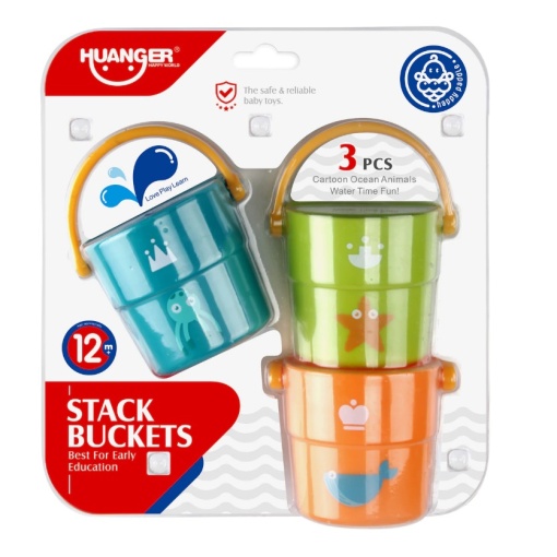 Set de joaca cu 3 galeti pentru copii 1 an+, pentru apa sau nisip, plastic, multicolor