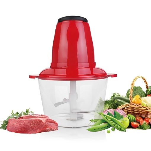 Tocator Electric Multifunctional, cu 4 Lame, 2 Viteze, 250W, 2 litri, Bol Sticla, Rosu/Verde