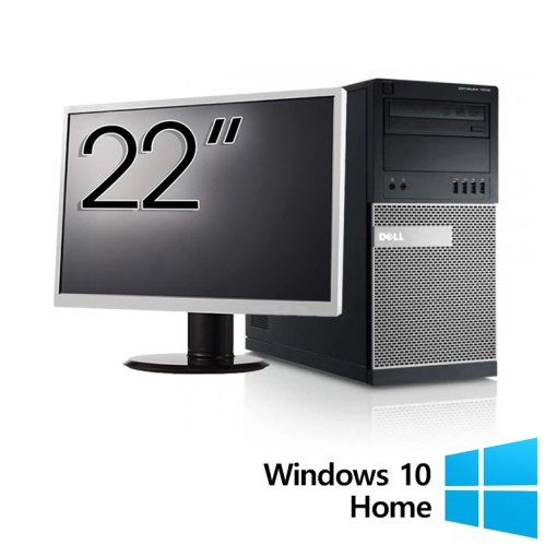 Pachet Calculator Refurbished Dell OptiPlex 7010 Tower Intel Core i5-3470 3.20GHz 8GB DDR3 256GB SSD DVD-RW + Monitor 22 Inch + Windows 10 Home