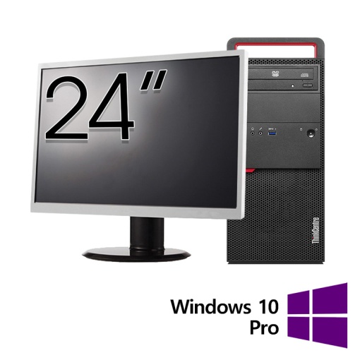 Pachet Calculator Refurbished LENOVO M800 Tower Intel Core i3-6100 3.70GHz 8GB DDR4 256GB SSD DVD-ROM + Monitor 24 Inch + Windows 10 Pro