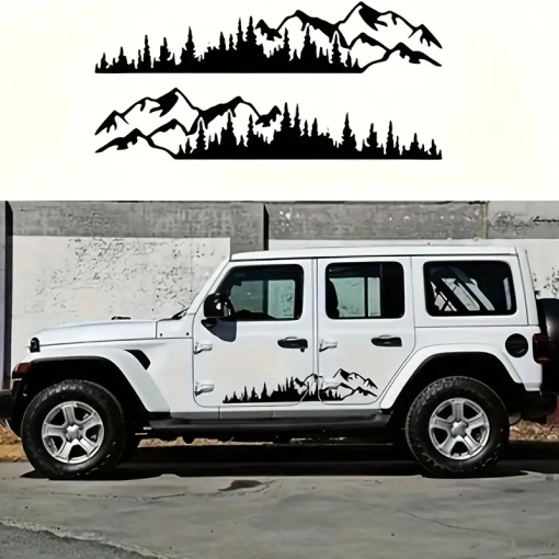 Set 2 stickere autoadezive pentru vehicule Off Road model Forest & Mountains" dimensiune 100 x 20 cm culoare Neagra"