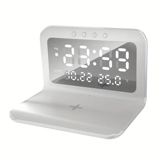 Statie de incarcare wireless rapida 3 in 1, Display LCD, Ceas, alarma si temperaura, alimentare USB - Img 1