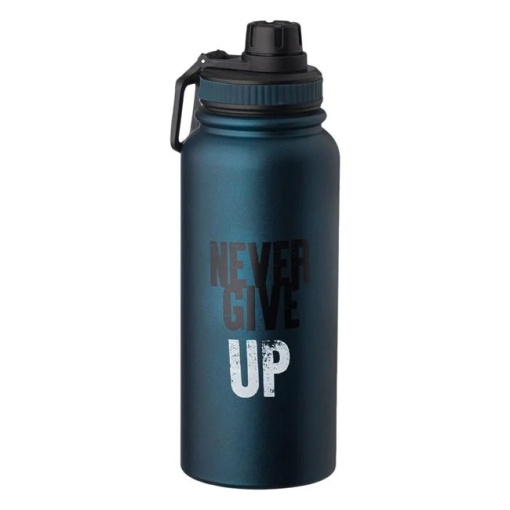 Sticla izoterma din otel inoxidabil, mesaj „Never Give Up”, capacitate 950ml, albastru