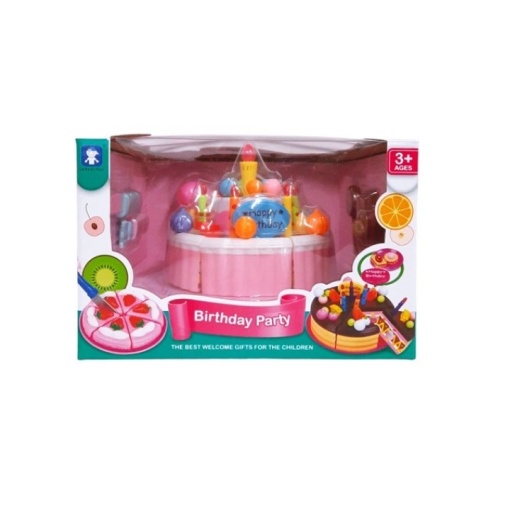 Tort de jucarie pentru copii 3 ani+, cu felii si lumanari, reutilizabil, multicolor