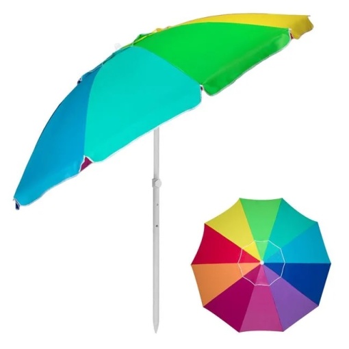 Umbrela Plaja Anti Vant, cu Inele, Cadru Metalic, Ø2.25m, Multicolor