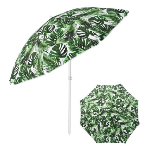 Umbrela Plaja Flap, cu 2 Inele si Cadru Metalic, Ø2m, Alb-Verde