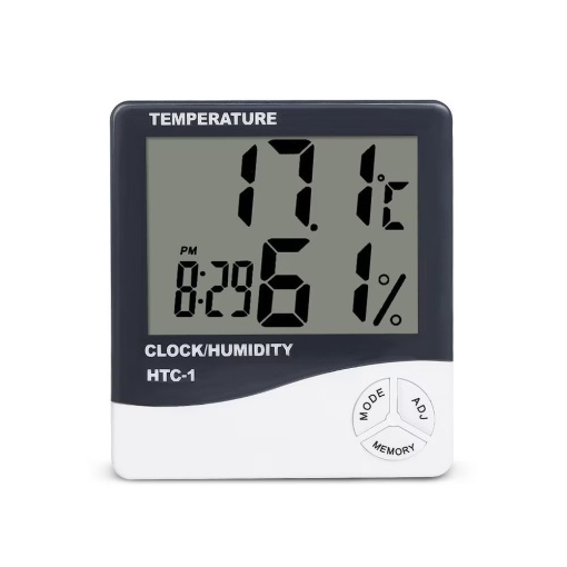 Ceas, Termometru si Higrometru HTC 1, 3 in 1, Temperatura, Statie Meteo, Umiditate, Ceas, Alarma, 94x85x23mm, Alb