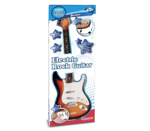 Chitară Electrică cu Microfon, Sunet Rock, Functii multiple, 5ani+, 71x6x23 cm, maro/alb