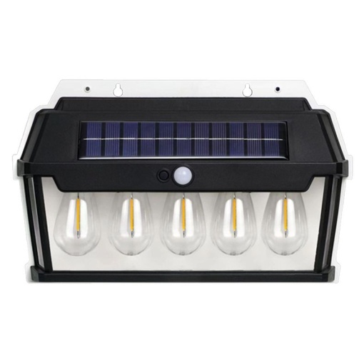 Lampa solara de perete cu 5 becuri LED, IP65, unghi inductie 120°, 65W, dimabil, negru - Img 1