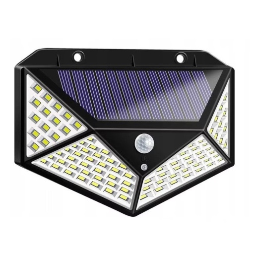 Lampa solara de perete, Jortan, cu senzor de msicare, 100 LED, IP66, 6000k, 1000lm, 13x6x7cm, negru